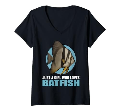Damen Fledermausfische Batfish Fledermausfisch T-Shirt mit V-Ausschnitt von Fledermausfische Batfish Fledermausfisch Tier Shop