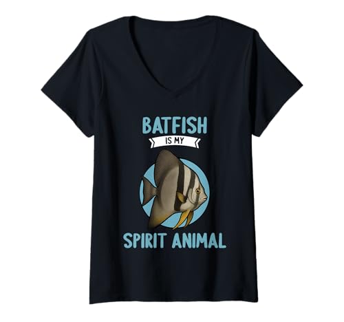 Damen Fledermausfische Batfish Fledermausfisch T-Shirt mit V-Ausschnitt von Fledermausfische Batfish Fledermausfisch Tier Shop