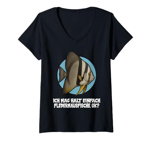 Damen Fledermausfische Batfish Fledermausfisch T-Shirt mit V-Ausschnitt von Fledermausfische Batfish Fledermausfisch Tier Shop