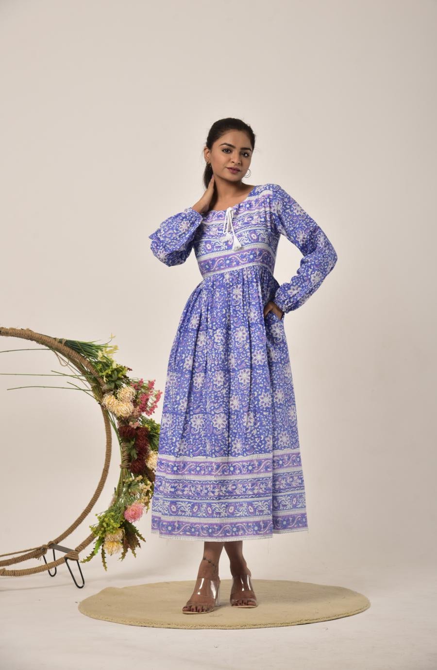 Cobalt Blue Block Print Langes Kleid| Sommer | Urlaub Baumwollkleid Maxikleid Mit Taschen Cobalt Blue Block Print Langes Kleid| Sommer | Urlaub Baumwollkleid Maxikleid Mit Taschen von FledglingWings