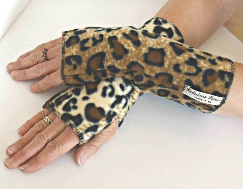 Fleece Armstulpen, Geparden Print, Fingerlose Handschuhe, Pulswärmer Mit Tiermotiv, Geschenke Für Teenager, Frauen, Made in Santa Fe von FleeceStudio