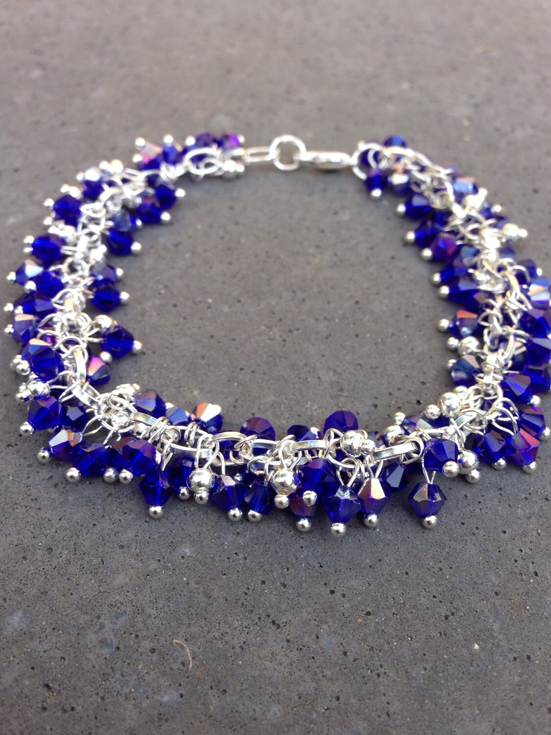 Blau Funkelndes Armband, Royal Blaue Perlen Bettelarmband, Und Silberne Perlen, Kristall Perlenarmband, Funkelnde Schwarze Geschenk von Fleetbeads