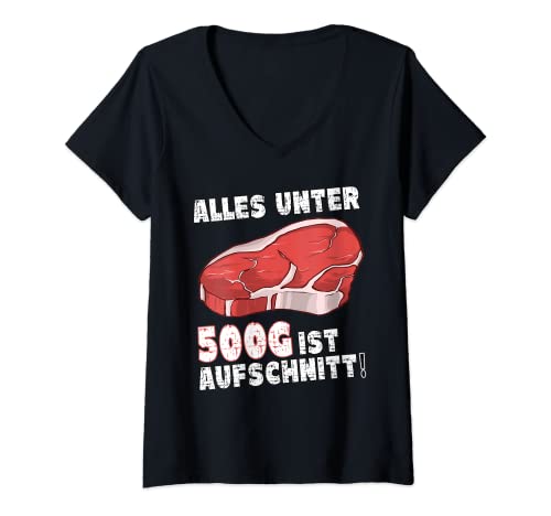 Damen Steak und Fleisch - Alles unter 500g ist Aufschnitt T-Shirt mit V-Ausschnitt Damen Steak und Fleisch - Alles unter 500g ist Aufschnitt T-Shirt mit V-Ausschnitt von Fleisch Liebhaber und Steak Fans - Fleischwaren