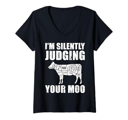 Damen Im Silently Judging Your Moo Meat Cutter Butcher T-Shirt mit V-Ausschnitt Damen Im Silently Judging Your Moo Meat Cutter Butcher T-Shirt mit V-Ausschnitt von Fleischer Fleisch Schneider Metzger