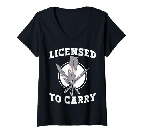 Damen Licensed To Carry Meat Cutter Butcher T-Shirt mit V-Ausschnitt von Fleischer Fleisch Schneider Metzger