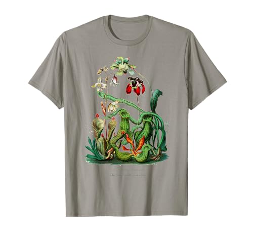 Fleischfressende Pflanzen T-Shirt, Herren, Grau, S, Klassisch, Halbarm, Pullover, Einfarbig, Crew-Ausschnitt, Sarracenia Botanisch von Fleischfressende Pflanzen