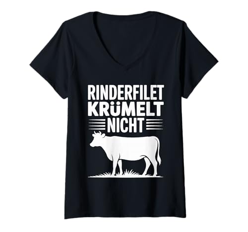 Damen Rinderfilet Krümelt Nicht Retro T-Shirt mit V-Ausschnitt Damen Rinderfilet Krümelt Nicht Retro T-Shirt mit V-Ausschnitt von Fleischliebhaber Vintage Humor