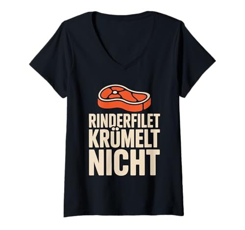Damen Rinderfilet Krümelt Nicht Retro T-Shirt mit V-Ausschnitt Damen Rinderfilet Krümelt Nicht Retro T-Shirt mit V-Ausschnitt von Fleischliebhaber Vintage Humor