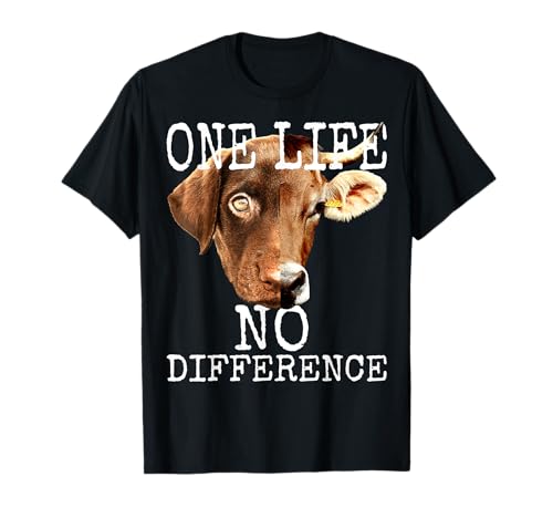 Fleischlos Veggie Tierlieb - Geschenke Für Veganer One Life No Difference Vegan Vegetarier Tierliebe Veganer T-Shirt Schwarz S Tier T-Shirt Klassisch Halbarm Unisex-Kinder, Damen von Fleischlos Veggie Tierlieb - Geschenke Für Veganer
