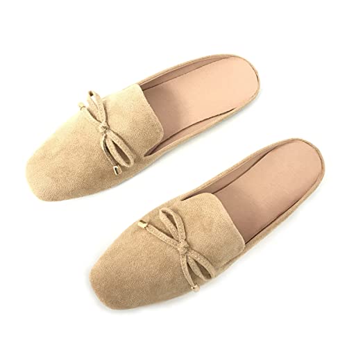 Damen-Pantoletten, flach, leger, rückenfrei, Slides mit Schleife, Khaki, 42.5 EU Damen-Pantoletten, flach, leger, rückenfrei, Slides mit Schleife, Khaki, 42.5 EU von Flerivva
