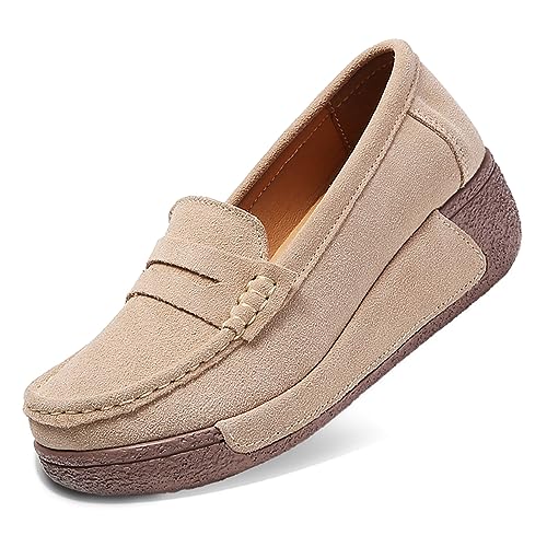 Flerivva Damen-Sneaker mit Keilabsatz, Plateau-Sneaker, Slip-Ons für lässiges Gehen, Beige, 8.5-9 Flerivva Damen-Sneaker mit Keilabsatz, Plateau-Sneaker, Slip-Ons für lässiges Gehen, Beige, 8.5-9 von Flerivva