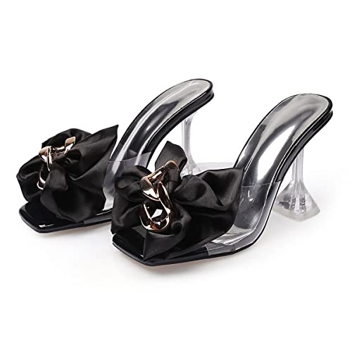Flerivva Transparente Damen-Sandalen mit hohem Absatz, quadratisch, offener Zehenbereich, zum Reinschlüpfen, für Hochzeit, Party, Kleid, Schuhe mit Schleife, Schwarze Schnalle, 42 EU Flerivva Transparente Damen-Sandalen mit hohem Absatz, quadratisch, offener Zehenbereich, zum Reinschlüpfen, für Hochzeit, Party, Kleid, Schuhe mit Schleife, Schwarze Schnalle, 42 EU von Flerivva