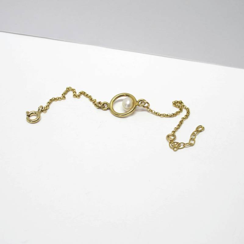 14K Vergoldetes Kreis + Perlenarmband. Armband Süsswasser Perle An Goldkette. Natürliche Auf Handgefertigtem Vergoldeten/Rund 14K Vergoldetes Kreis + Perlenarmband. Armband Süsswasser Perle An Goldkette. Natürliche Auf Handgefertigtem Vergoldeten/Rund von FleschShop