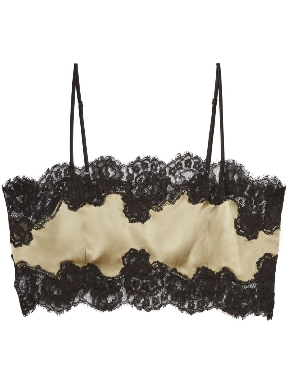 Fleur Du Mal Bandeau-Seidentop mit Spitzenborte - Grün von Fleur Du Mal