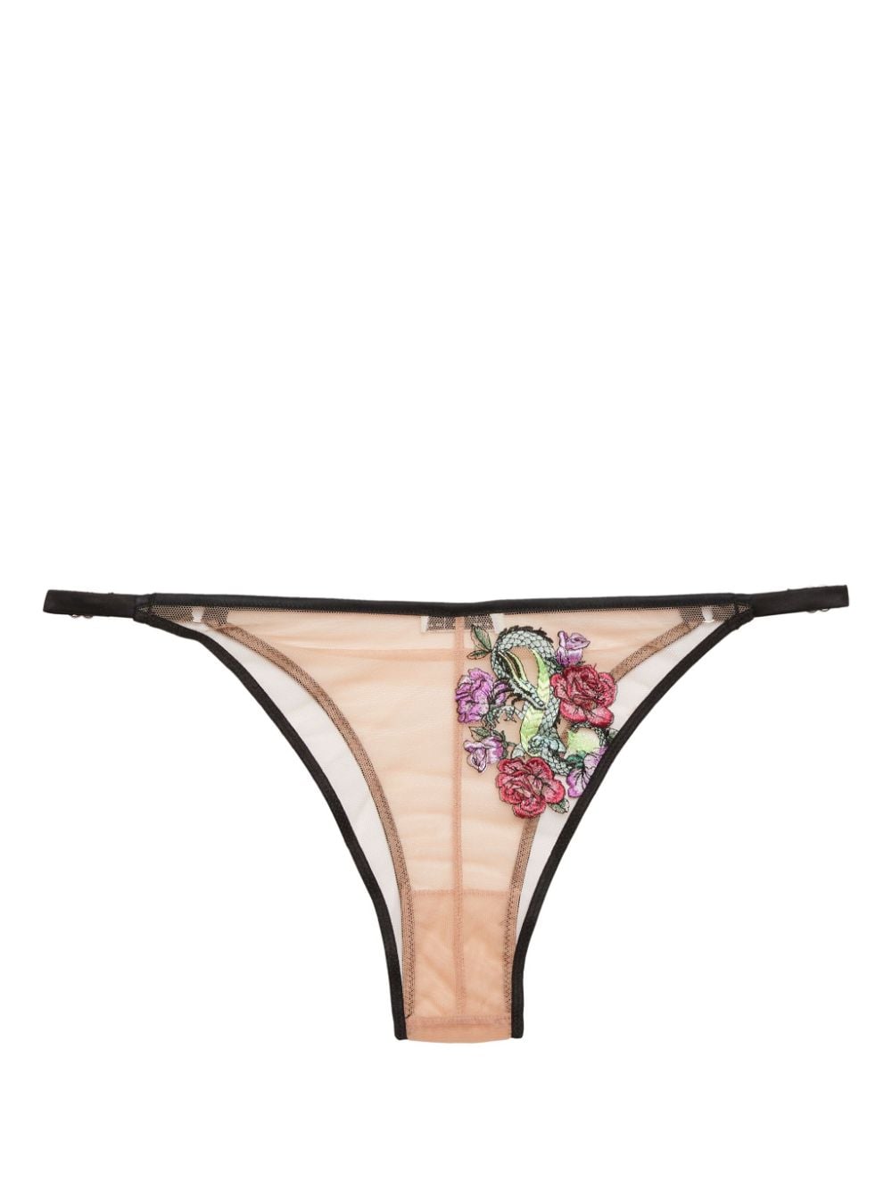 Fleur Du Mal Semi-transparenter Tanga mit Drachen-Stickerei - Nude von Fleur Du Mal