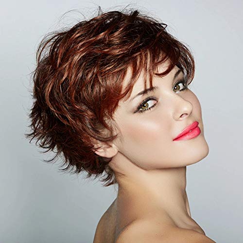 Fleurapance Perücke für Damen, natürlich, kurz, gewellt, lockiges Haar, Party, Braun, synthetische Perücke mit Fransen, hitzebeständig, ähnlich wie Echthaar, Perücke Fleurapance Perücke für Damen, natürlich, kurz, gewellt, lockiges Haar, Party, Braun, synthetische Perücke mit Fransen, hitzebeständig, ähnlich wie Echthaar, Perücke von Fleurapance
