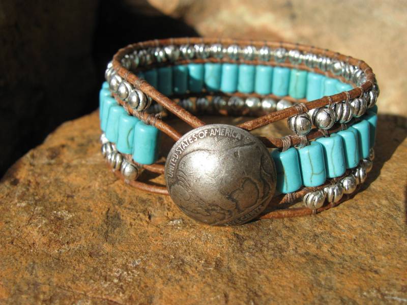 Türkis Und Leder Manschette Armband, Western Schmuck Türkis Und Leder Manschette Armband, Western Schmuck von Fleurdesignz