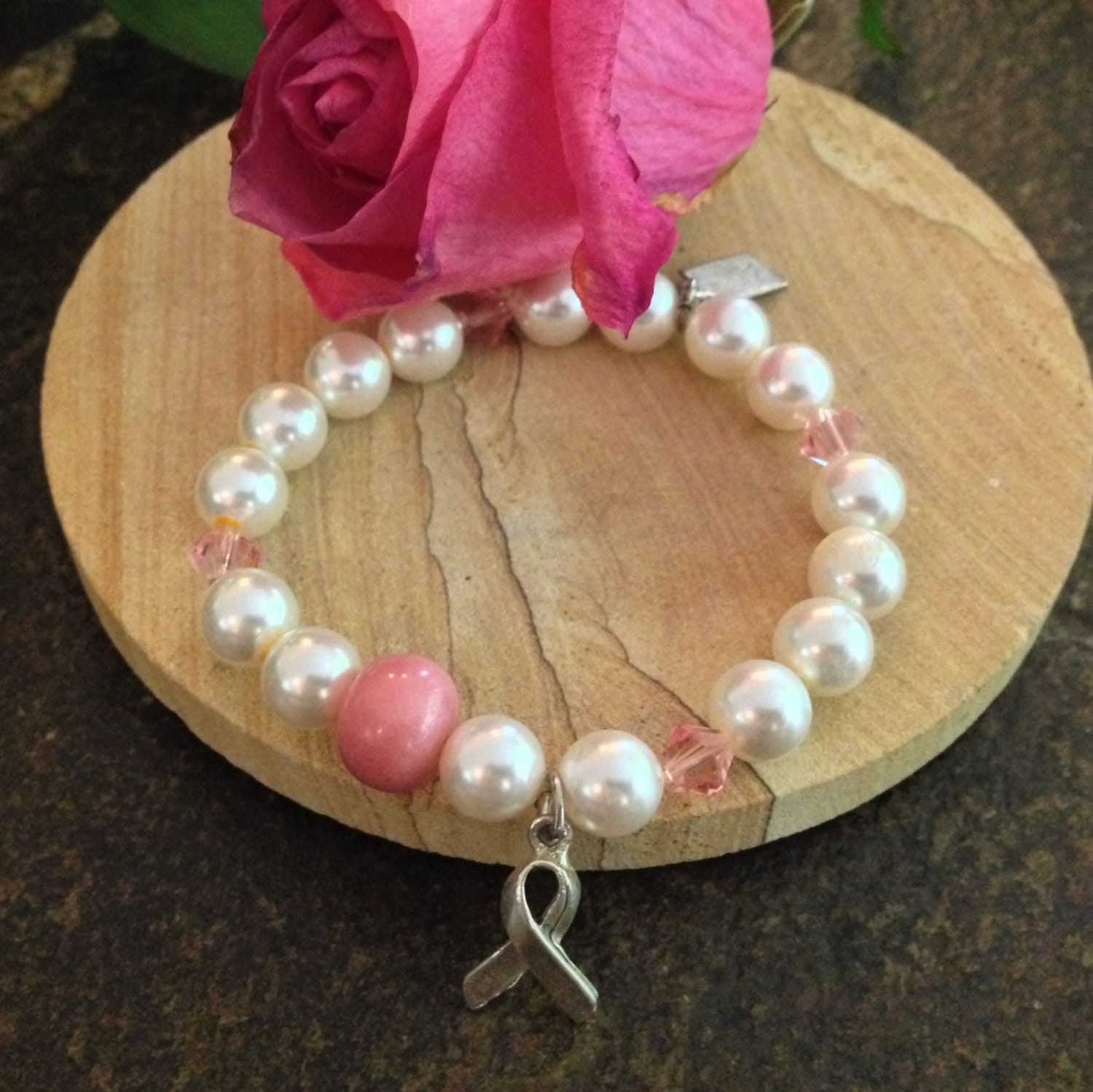 Blume Blütenblatt Bead Silber Einstellbar Armreif Armband W/Bewusstsein Charme - 37Br-A ~ Benutzerdefinierte Auftragsposition von Fleurenasci