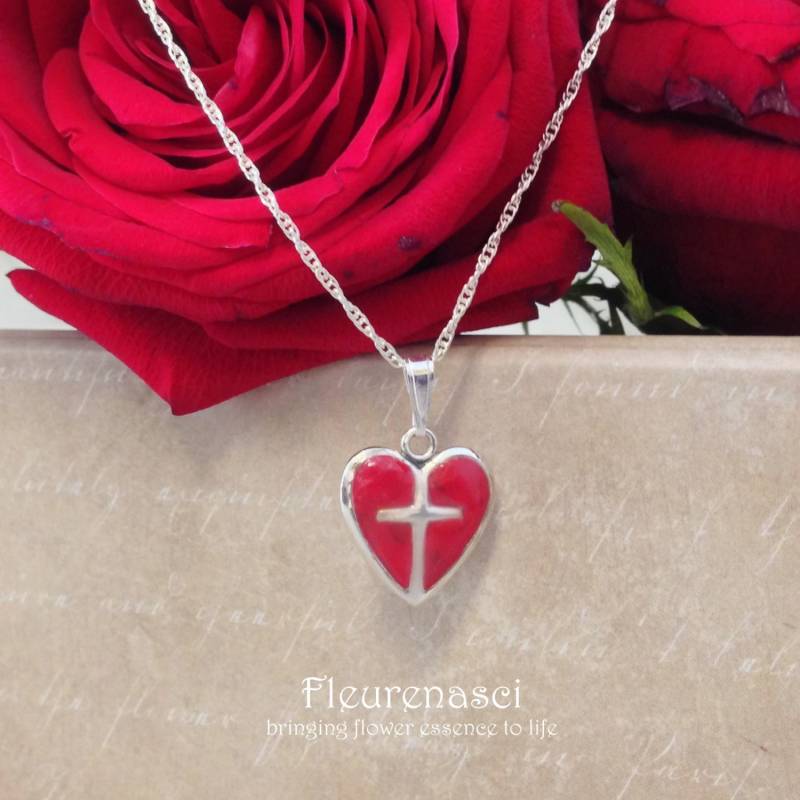 Blume Blütenblatt Bead Silber Herz Mit Kreuz Halskette - 29N Sonderanfertigung von Fleurenasci