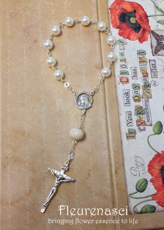 Blume Blütenblatt Perlen Rosenkranz - 1 Jahrzehnt Verbunden Sterling Silber W/Swarovski #1Ch-L ~ Sonderanfertigung von Fleurenasci