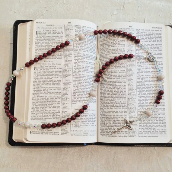 sterling Silber Blume Blütenblatt Bead 5 Jahrzehnt Aufgereiht Rosenkranz W/Swarovski Perlen #2R-P ~ Sonderanfertigung von Fleurenasci