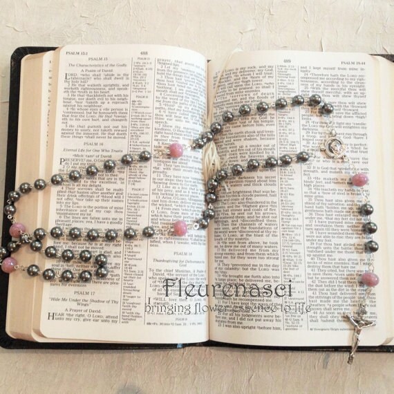 sterling Silber Blume Blütenblatt Bead 5 Jahrzehnt Verknüpfte Rosenkranz W/Swarovski Perlen #1R-P ~ Sonderanfertigung von Fleurenasci