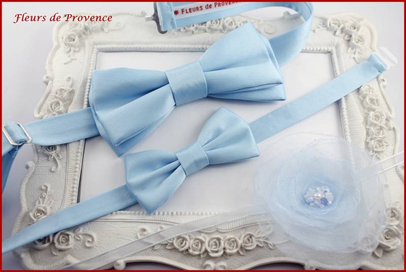 Fliege/Einstecktuch Manschettenknöpfe Aus Blauem Liberty-Satin - Herren Kinder Baby von FleursProvence