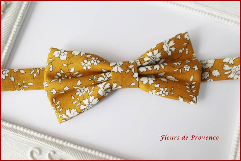 Fliege/Einstecktuch Manschettenknöpfe Liberty Capel Senf Stoff - Männer Kinder Babys von FleursProvence
