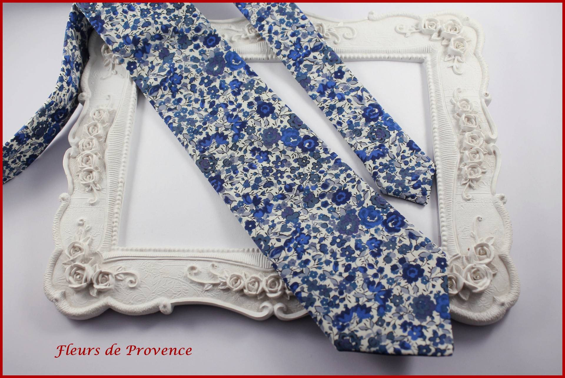 Krawatte/Einstecktuch Manschettenknöpfe Liberty Emma Und Georgina Blauer Stoff - Herren Kinder von FleursProvence