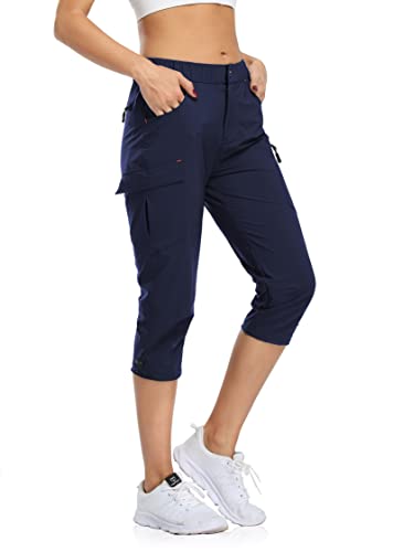 Flewolch Schnell trocknende Caprihose für Damen, Wandern, Freizeit, Sommer, mit Taschen, Größe M, Marineblau von Flewolch