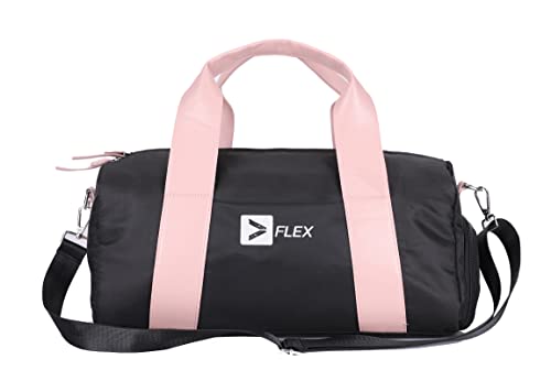 Damen Sport Sporttasche / Reisetasche mit separatem Schuhfach und Nasstasche, wasserdichte Turntasche für Frauen, langlebige Reisetasche mit Schultergurt, schwarz/pink, Sporttasche für Damen von Flex Value