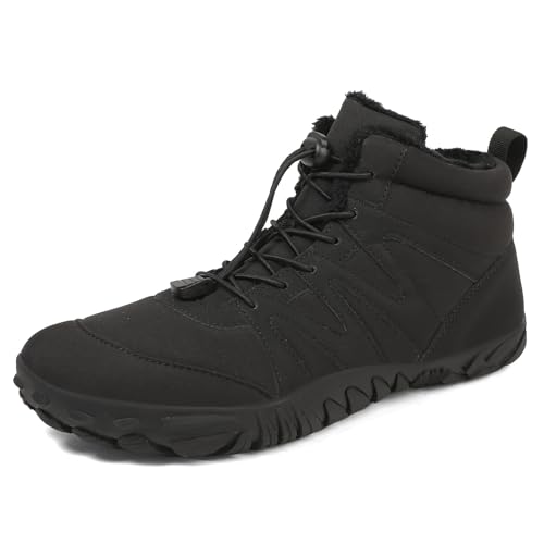 FlexEase Unisex Barfußschuhe Winter Gefüttert Herren Damen Winterschuhe Wasserabweisend rutschfeste Warm Outdoor Bequem Barfuss Schuhe Black 42 EU von FlexEase