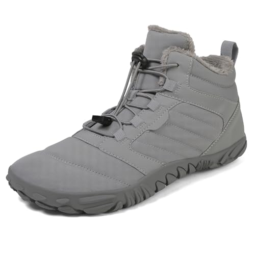FlexEase Unisex Barfußschuhe Winter Gefüttert Herren Damen Winterschuhe Wasserabweisend rutschfeste Warm Outdoor Bequem Barfuss Schuhe Grey 36 EU von FlexEase