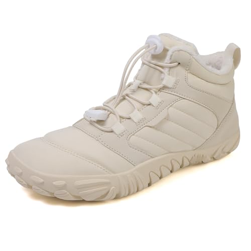 FlexEase Unisex Barfußschuhe Winter Gefüttert Herren Damen Winterschuhe Wasserabweisend rutschfeste Warm Outdoor Bequem Barfuss Schuhe White 44EU von FlexEase