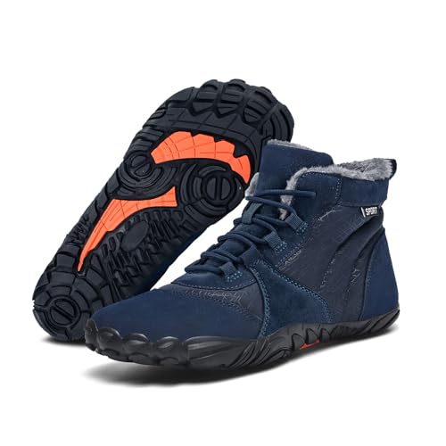 FlexEase Winter Barfußschuhe Winterschuhe Barfuss Warm Gefüttert Winterstiefel für Herren Damen Blue47EU von FlexEase