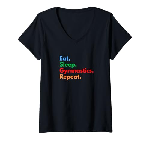 Damen Eat Sleep Gymnastics Repeat für Turner & Gymnastikliebhaber T-Shirt mit V-Ausschnitt Damen Eat Sleep Gymnastics Repeat für Turner & Gymnastikliebhaber T-Shirt mit V-Ausschnitt von FlexVault Co.