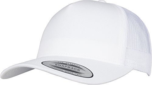 FLEXFIT Trucker Cap, Classic Trucker Hat, Baseball Trucker Cap with 5-Panel and Mesh Back, Adjustable Baseball Hat with Plastic Closure, Headwear, Unisex, Colour: White, Size: One Size von Flexfit