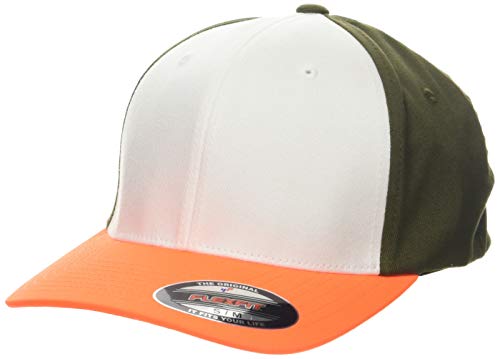 Flexfit 3-Tone Baseball Cap, Neonorange/White/Olive, L/XL von Flexfit