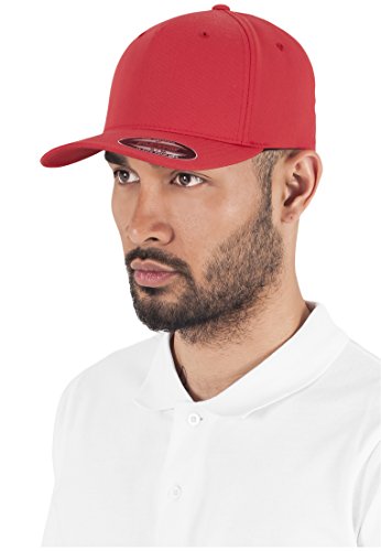 Flexfit 5 Panel Baseball Cap - Unisex Mütze, Kappe für Herren und Damen, einfarbige Basecap, rundum geschlossen - Farbe red, Größe L/XL von Flexfit