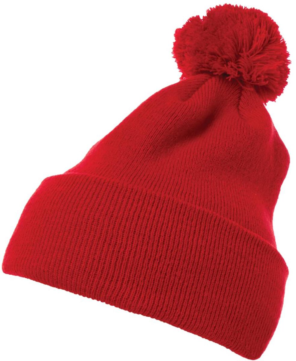 Flexfit Cuffed Pom Pom Knit Beanie Mütze rot von Flexfit