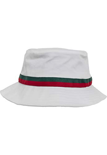 Flexfit Fischerhut Stripe Bucket Hat, white/firered/green, one size, 5003S von Flexfit