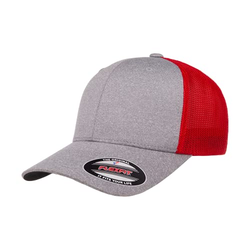 Flexfit Herren Melange Stretch Mesh Cap Hut, Heather/Red, Einheitsgröße von Flexfit