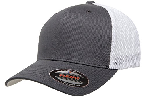 Flexfit Herren Trucker Mesh Fitted Cap – zweifarbig Verschluss, Blickdicht, Anthrazit/Weiß, Einheitsgröße von Flexfit