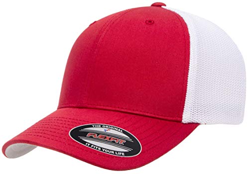 Flexfit Unisex Trucker Mesh Fitted Cap-zweifarbig Hut, rot/weiß, One Size von Flexfit