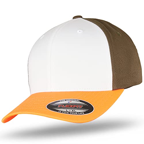 Flexfit Original Basecap Baseball Cap 3-Tone Orange White Olive -S/M von Flexfit