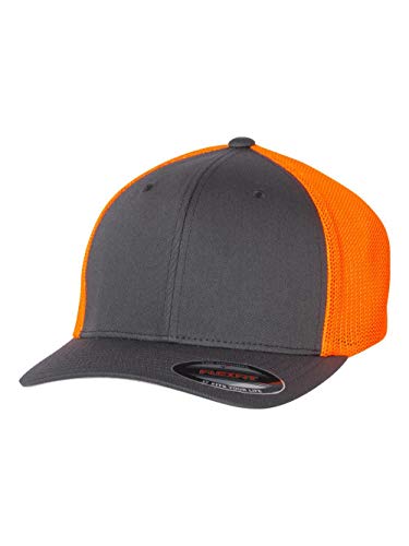 Flexfit Herren Mesh Fitted Cap – Zweifarbig Trucker-Mütze, Anthrazit/Neonorange, Einheitsgröße von Flexfit