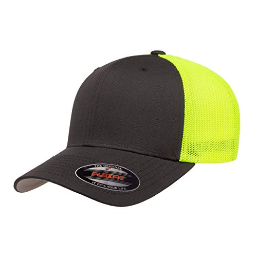 Flexfit Herren Mesh Fitted Cap-2-tone Trucker-Mütze, anthrazit/Neongelb, Einheitsgröße von Flexfit