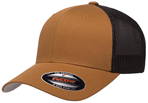 Flexfit Unisex^Herren Mesh Fitted Cap – Zweifarbig Trucker-Mütze, Karamell/Schwarz, Einheitsgröße von Flexfit