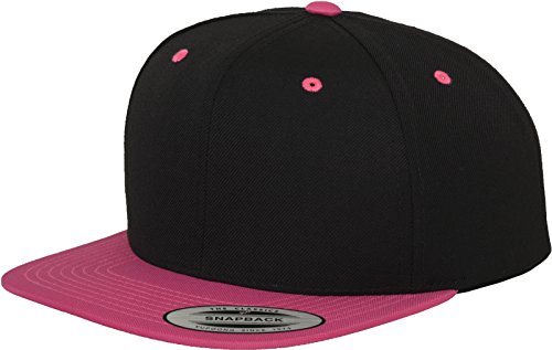 Yupoong Flexfit Unisex Kappe Classic Snapback 2-Tone, zweifarbige blanko Cap mit geradem Schirm, One Size Einheitsgröße für Männer und Frauen, Farbe blk/neonpink von Flexfit