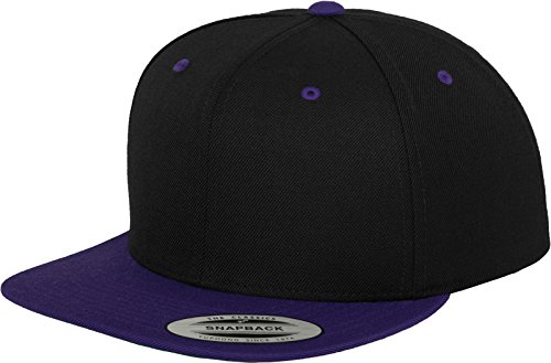 Yupoong Flexfit Unisex Kappe Classic Snapback 2-Tone, zweifarbige blanko Cap mit geradem Schirm, One Size Einheitsgröße für Männer und Frauen, Farbe blk/pur von Flexfit